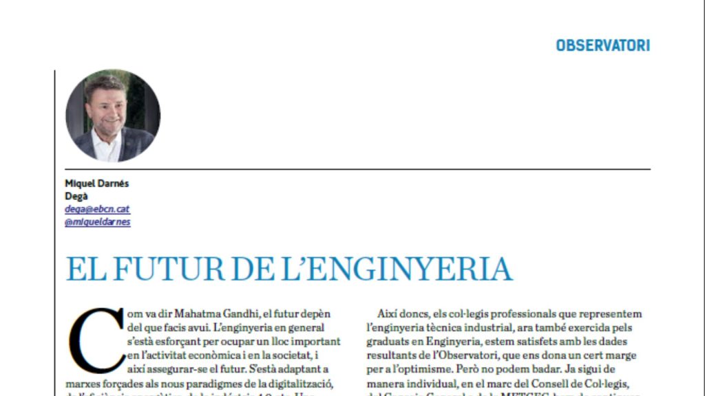 L’Observatori del degà: “El futur de l’enginyeria”